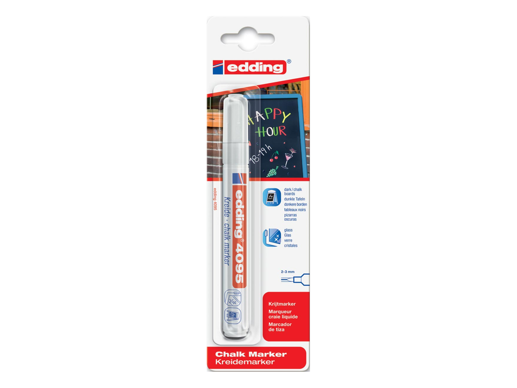 Krijtmarker Edding 4095 ronde punt 2-3mm wit blister