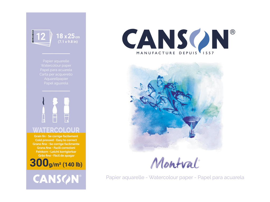 Aquarelpapierblok Canson Montval 18x25cm wit met fijne korrel 300g 12vel