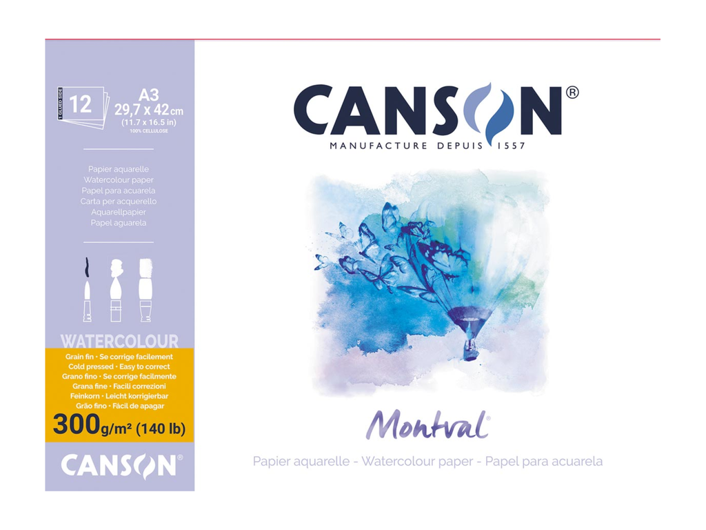 Aquarelpapierblok Canson Montval A3 wit met fijne korrel 300g 12vel