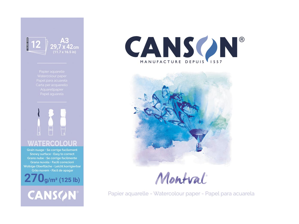 Aquarelpapierblok Canson Montval A3 wit met grove korrel 270g 12vel