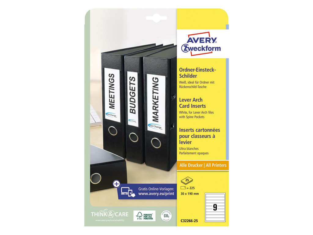 Rugetiket Avery smalle rug 30x190mm niet-zelfklevend printbaar wit (225)