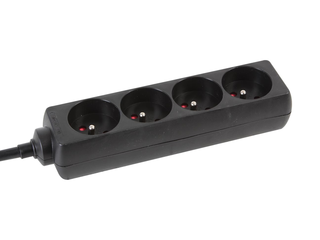 Contactdoos Perel met 4 stopcontacten zwart