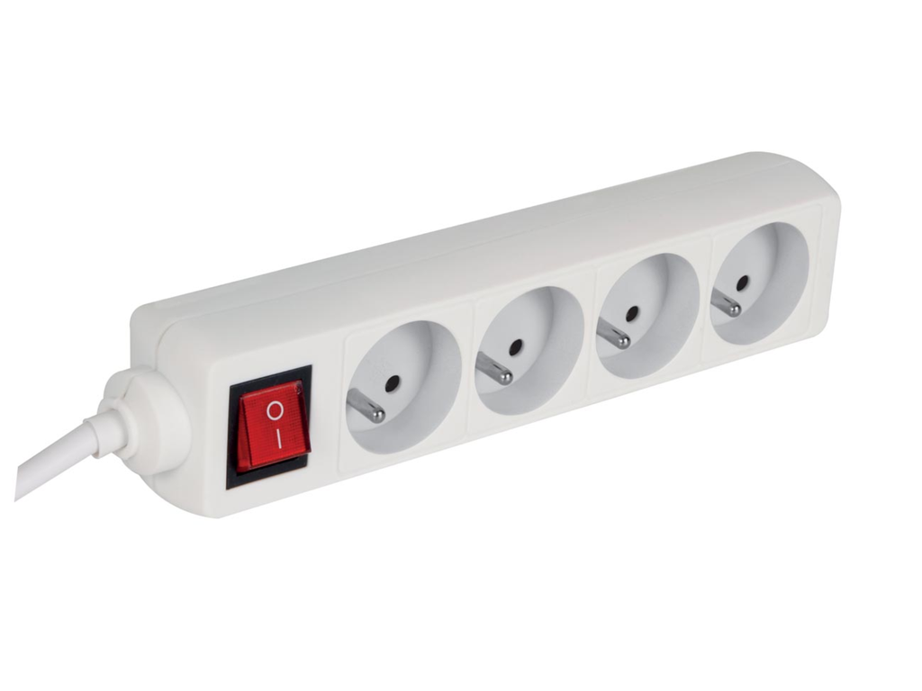 Contactdoos Perel 4 stopcontacten + schakelaar wit NL