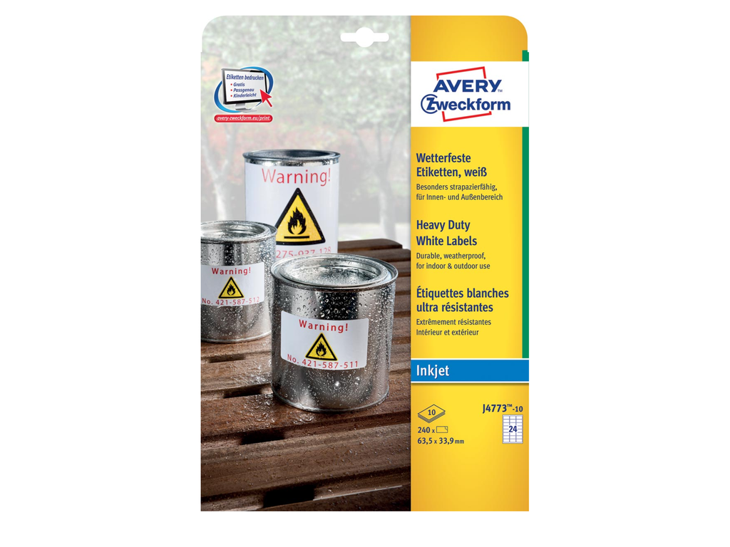 Etiketten Avery Heavy Duty 24 etik/bl 63,5x33,9mm wit (10)