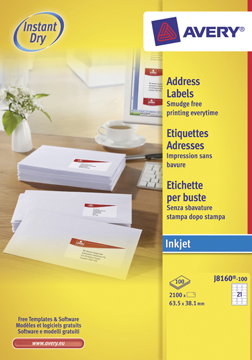 Etiketten Avery Address 21 etik/bl 63,5x38,1mm voor inkjet wit (100)