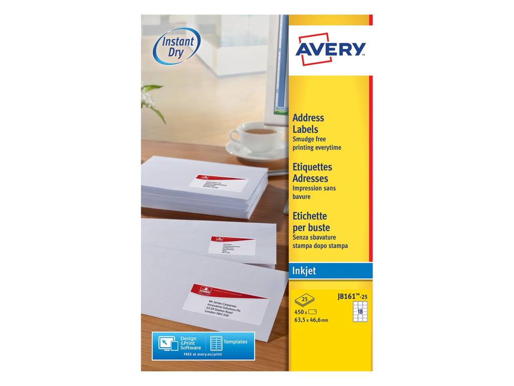 Etiketten Avery Address 18 etik/bl 63,5x46,6mm voor inkjet wit (25)
