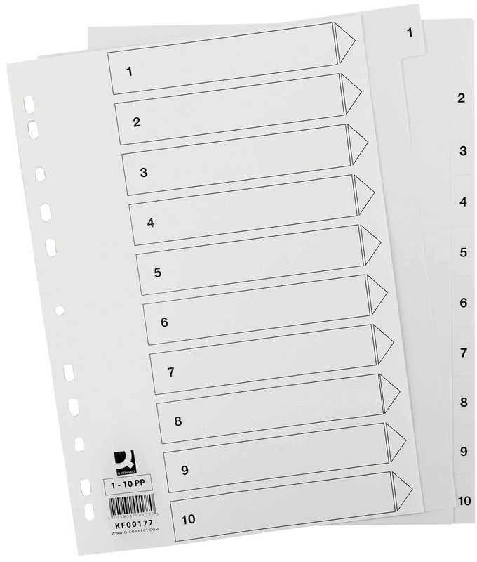 Tabbladen Q-Connect PP A4 11-gaats 1-10 wit (901626)