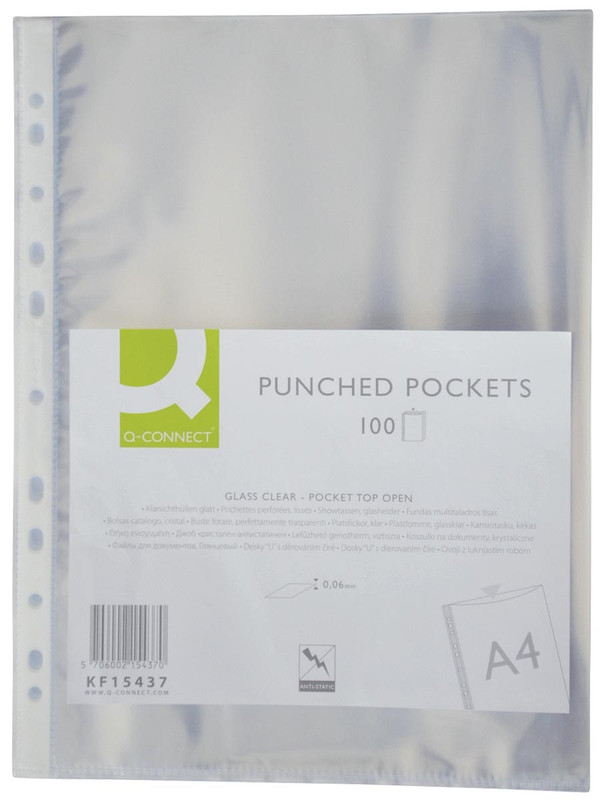 Showtas Q-Connect PP A4 60 micron 11-gaats glashelder transparant (100)(901685)(464718)