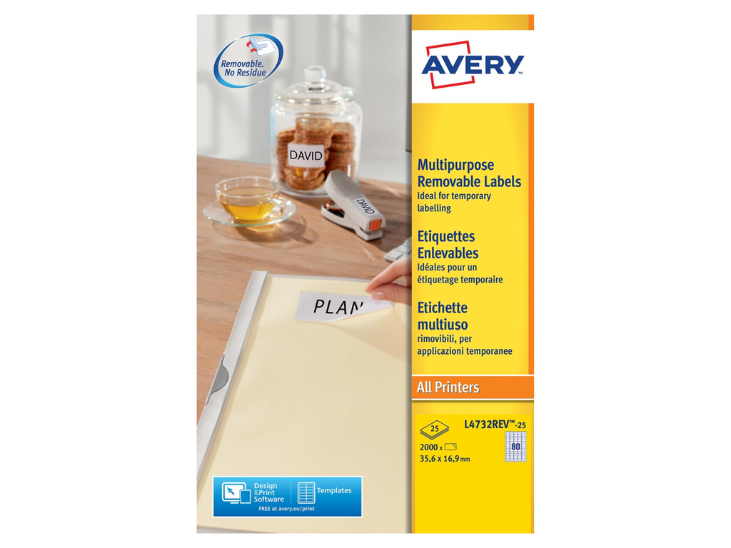 Etiketten Avery Removable 80 etik/bl 35,6x16,9mm wit (25)