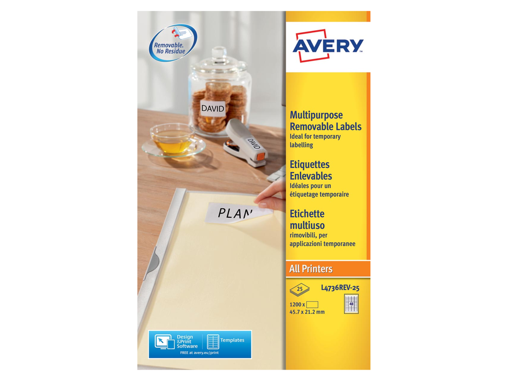 Etiketten Avery Removable 48 etik/bl 45,7x21,2mm voor inkjet, copier en laser wit (25)