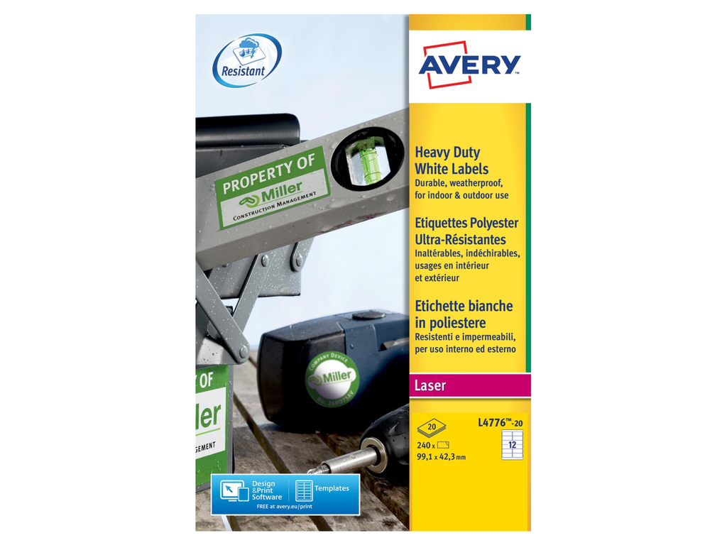 Etiketten Avery Heavy Duty 12 etik/bl 99,1x42,3mm voor laser wit (20)