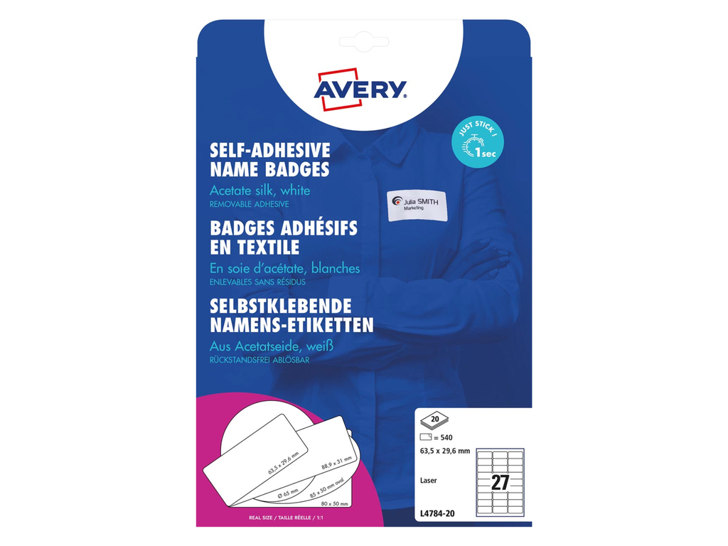 Etiketten Avery Textiel 27 etik/bl 63,5x29,6mm voor laser wit (20)