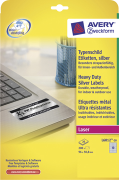 Etiketten Avery Heavy Duty 10 etik/bl 96x50,8mm voor laser zilver (20)
