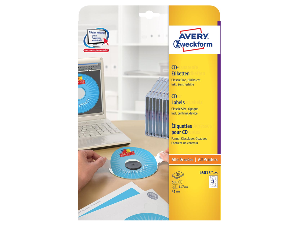 Etiketten Avery CD 02 etik/bl Ø117mm wit (25)