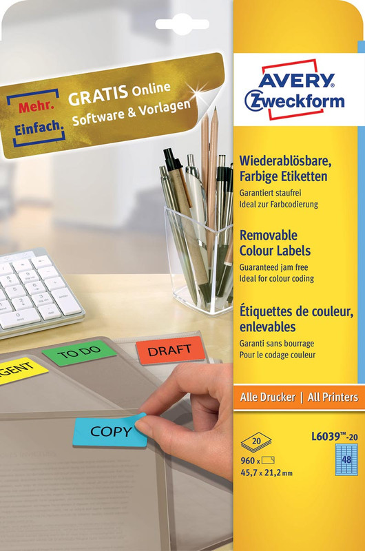 Etiketten Avery Removable 48 etik/bl 45,7x21,2mm blauw (20)