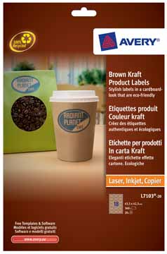 Etiketten Avery Product 18 etik/bl 63,5x42,3mm ovaal kraft (20)