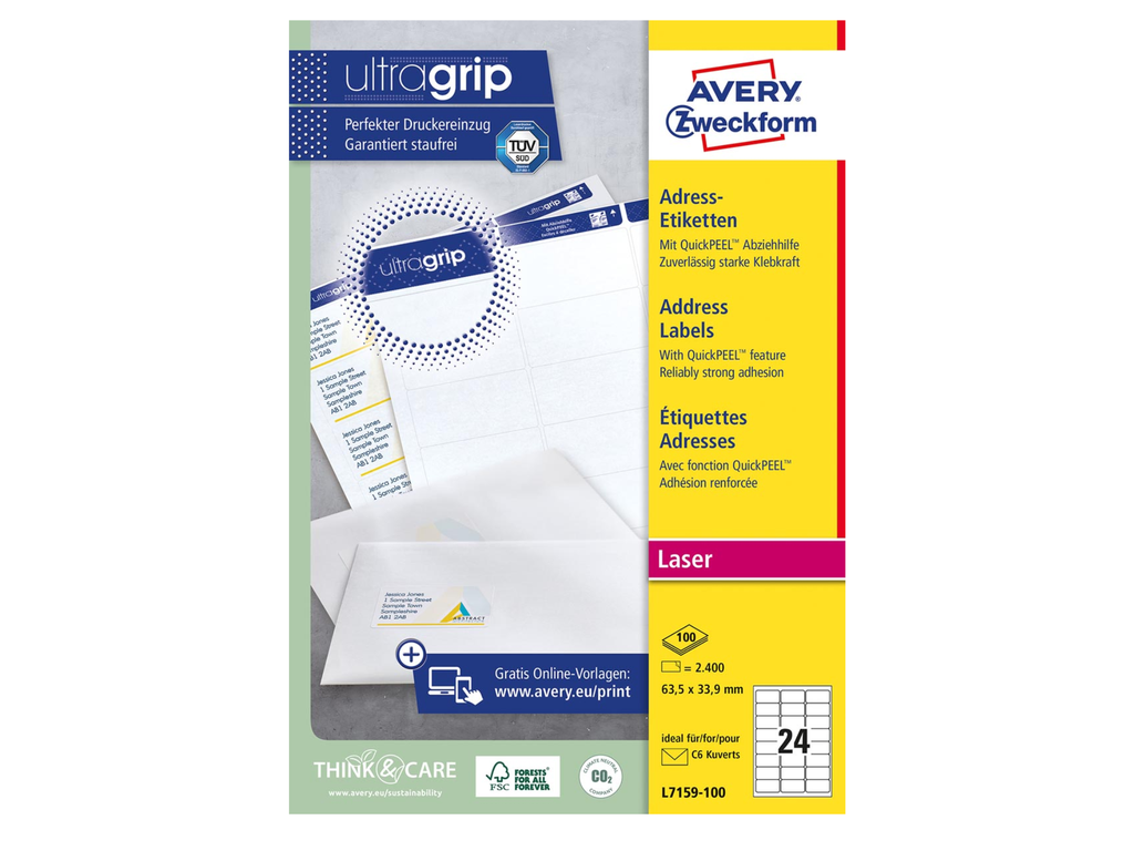Etiketten Avery Address 24 etik/bl 63,5x33,9mm voor laser wit (100)