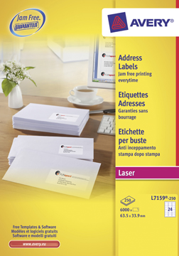 Etiketten Avery Address 24 etik/bl 63,5x33,9mm voor laser wit (250)
