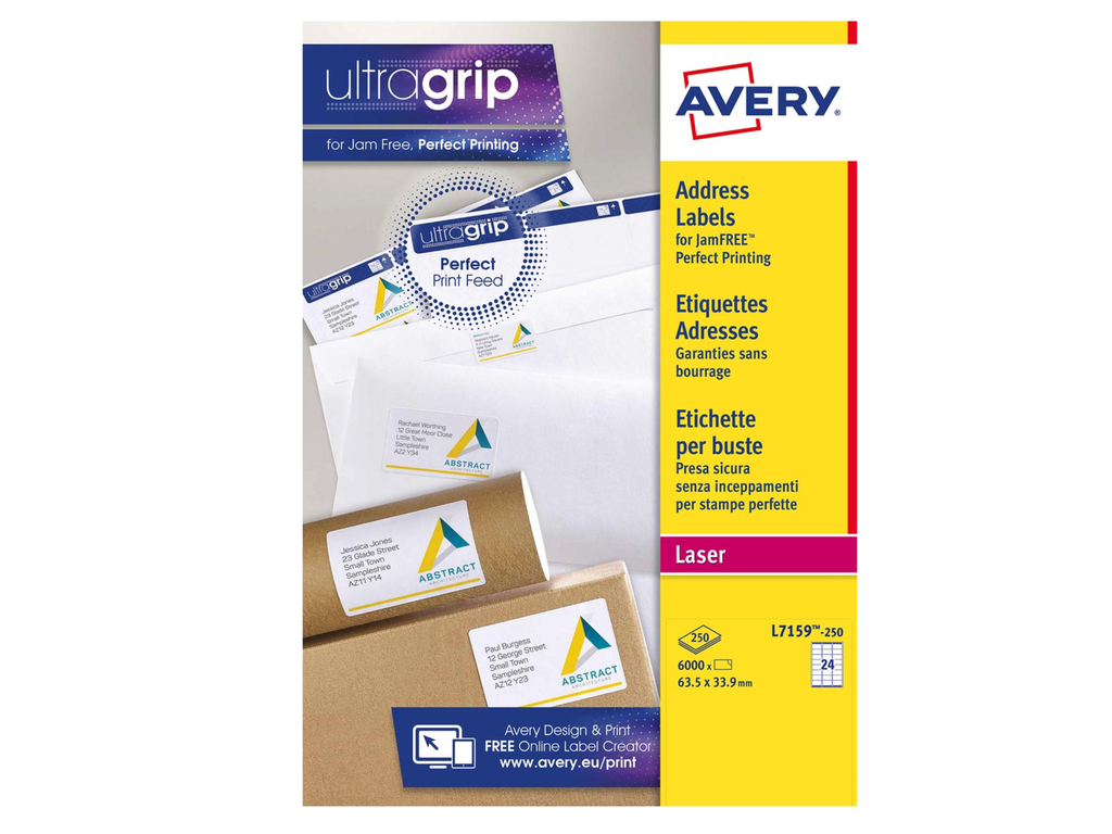 Etiketten Avery Address 24 etik/bl 63,5x33,9mm voor laser wit (250)