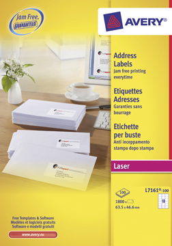 Etiketten Avery Address 18 etik/bl 63,5x46,6mm voor laser wit (100)