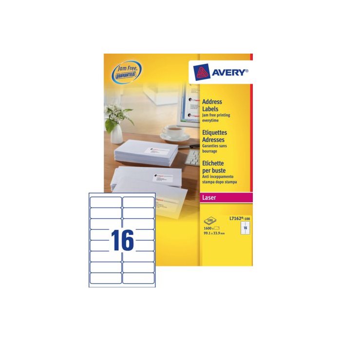 Etiketten Avery Address 16 etik/bl 99,1x33,9mm voor laser wit (100)