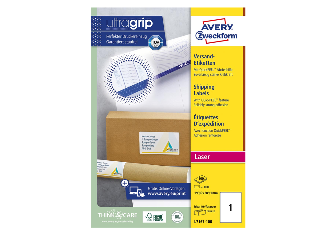 Etiketten Avery Shipping 01 etik/bl 199,6x289,1mm voor laser wit (100)