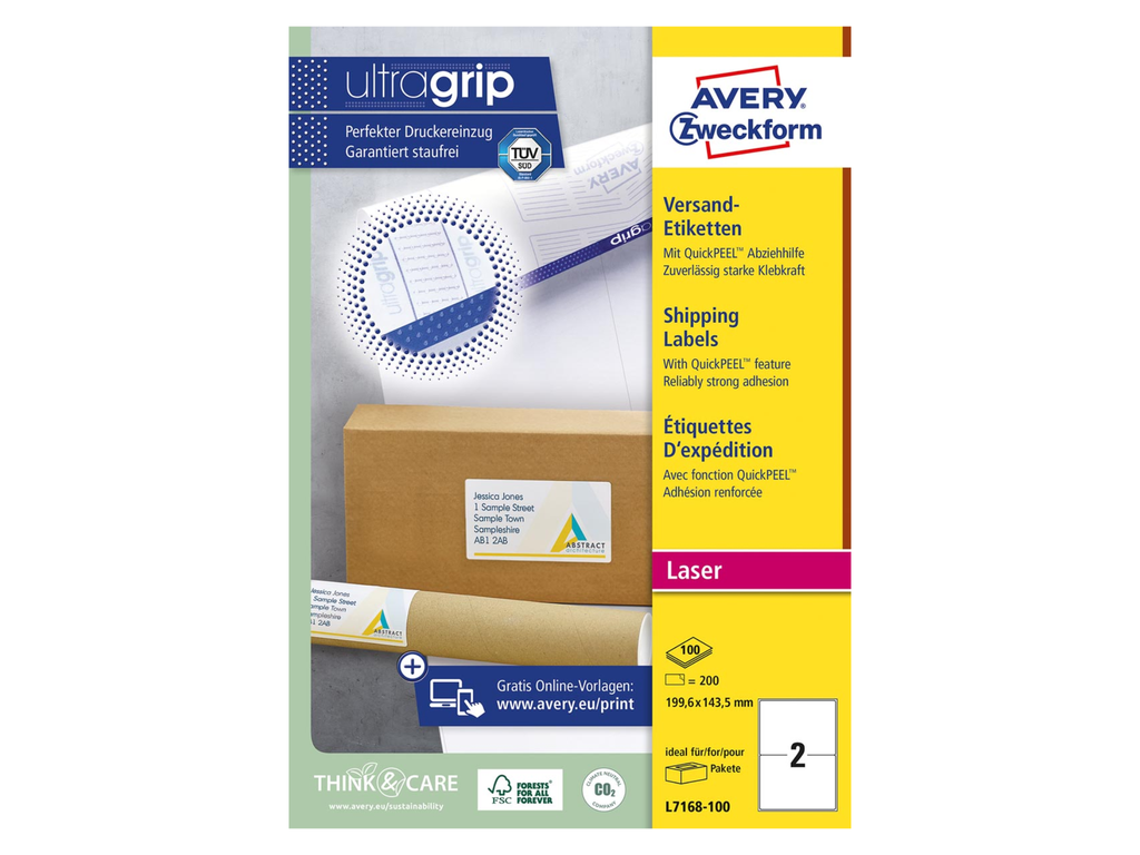 Etiketten Avery Shipping 02 etik/bl 199,6x143,5mm voor laser wit (100)