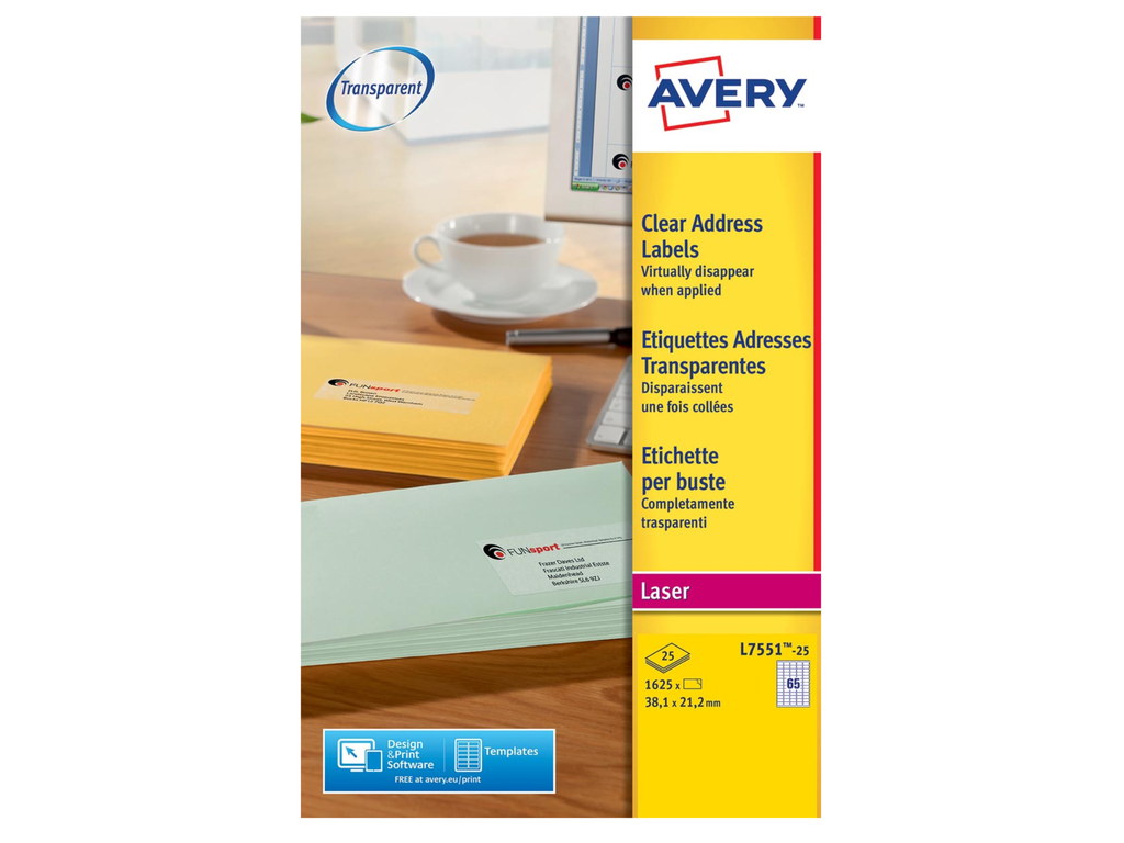 Etiketten Avery Address 65 etik/bl 38,1x21,2mm voor laser transparant (25)