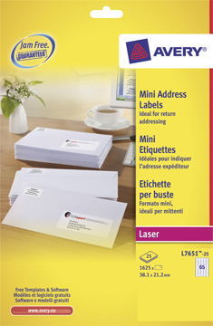 Etiketten Avery Address 65 etik/bl 38,1x21,2mm voor laser wit (25)