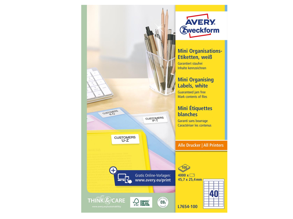 Etiketten Avery Organising 40 etik/bl 45,7x25,4mm wit (100)