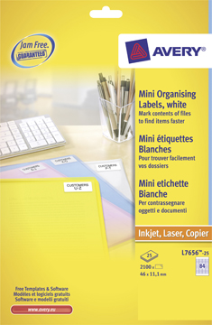 Etiketten Avery Organising 84 etik/bl 46x11,1mm wit (25)