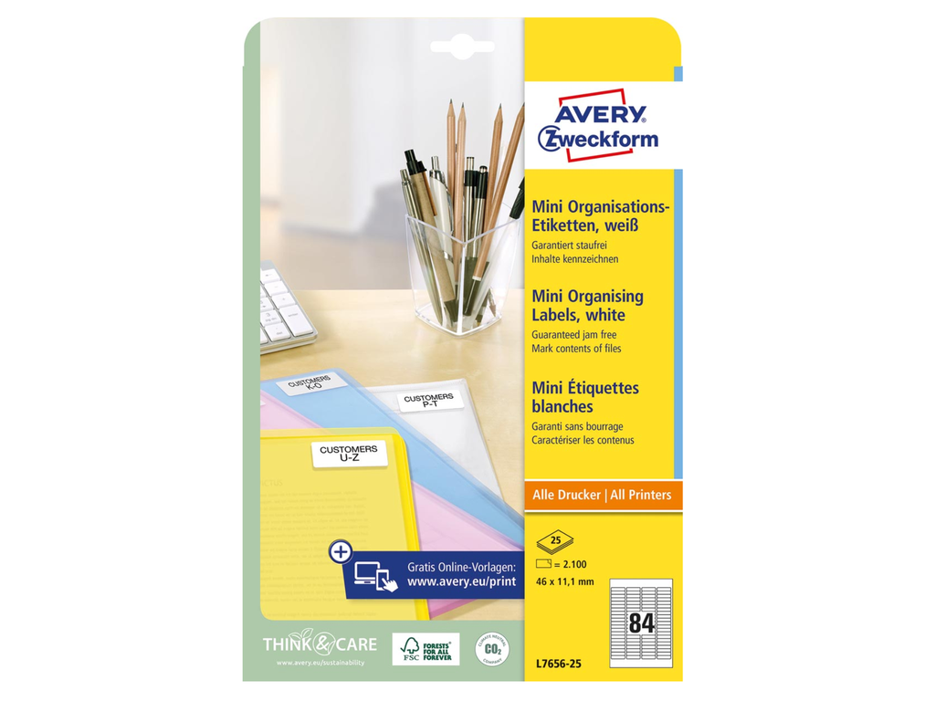 Etiketten Avery Organising 84 etik/bl 46x11,1mm wit (25)
