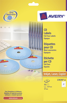 Etiketten Avery Removable CD 02 etik/bl Ø117mm wit (25)