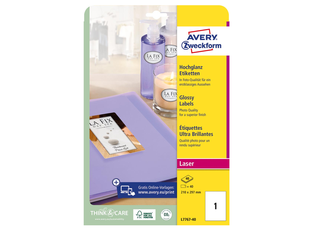 Etiketten Avery Glossy 01 etik/bl 210x297mm voor laser wit (40)