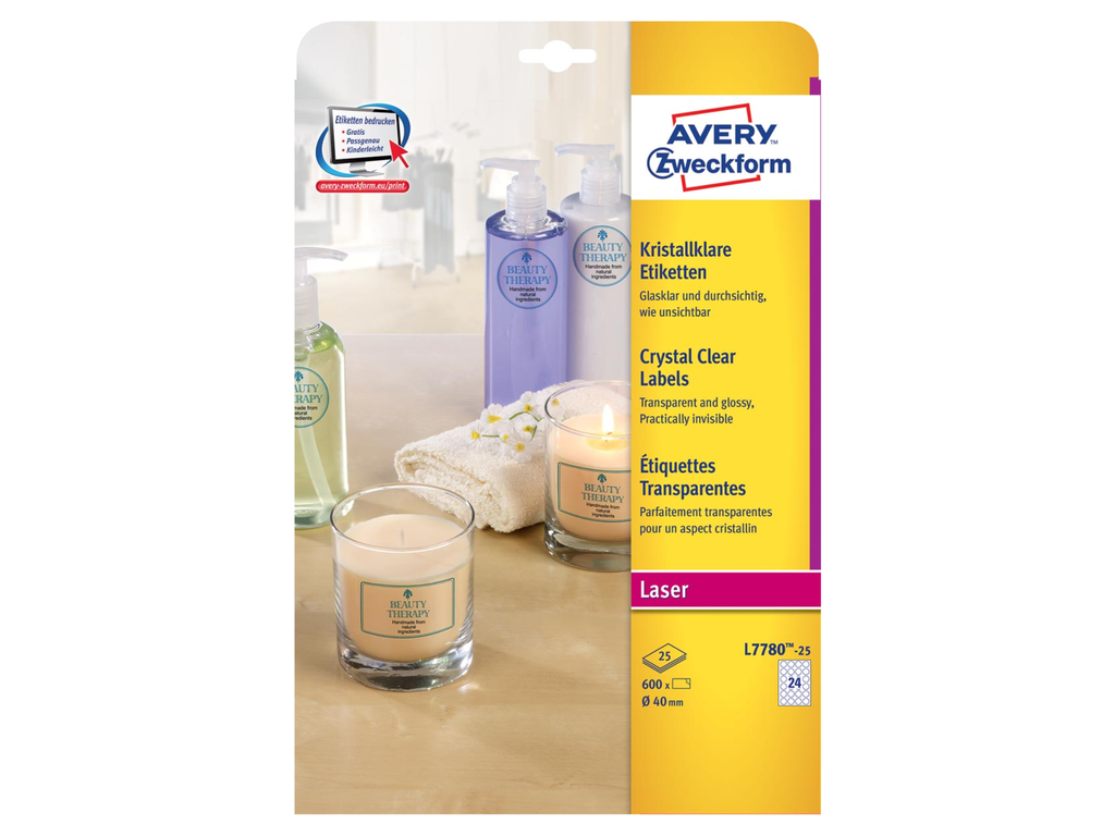 Etiketten Avery Clear 24 etik/bl Ø40mm voor laser transparant (25)