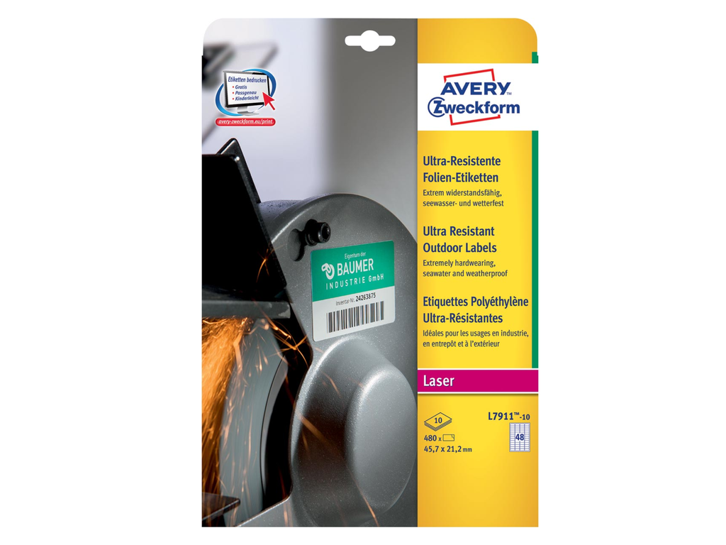 Etiketten Avery Outdoor 48 etik/bl 45,7x21,2mm voor laser wit (10)