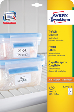 Etiketten Avery Freezer 24 etik/bl 63,5x33,9mm wit (25)