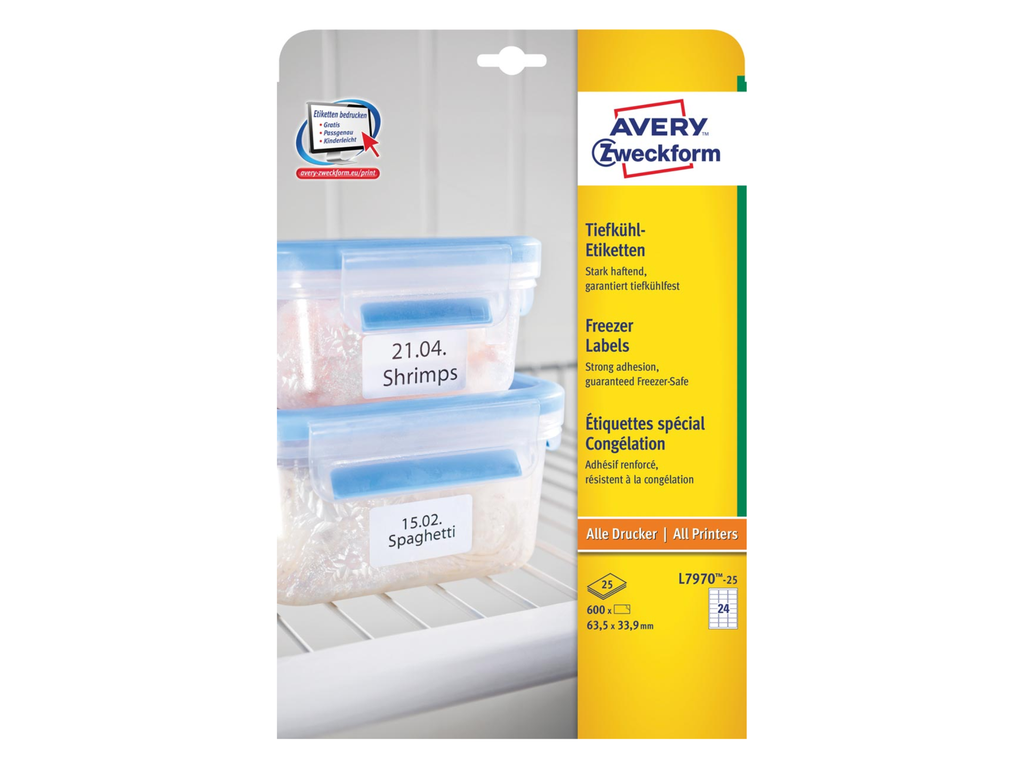 Etiketten Avery Freezer 24 etik/bl 63,5x33,9mm wit (25)