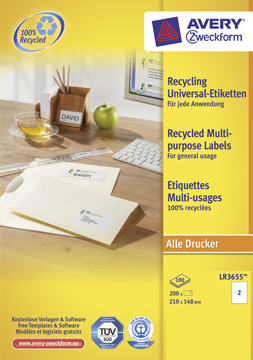 Etiketten Avery Recycled 02 etik/bl 210x148mm wit (100)
