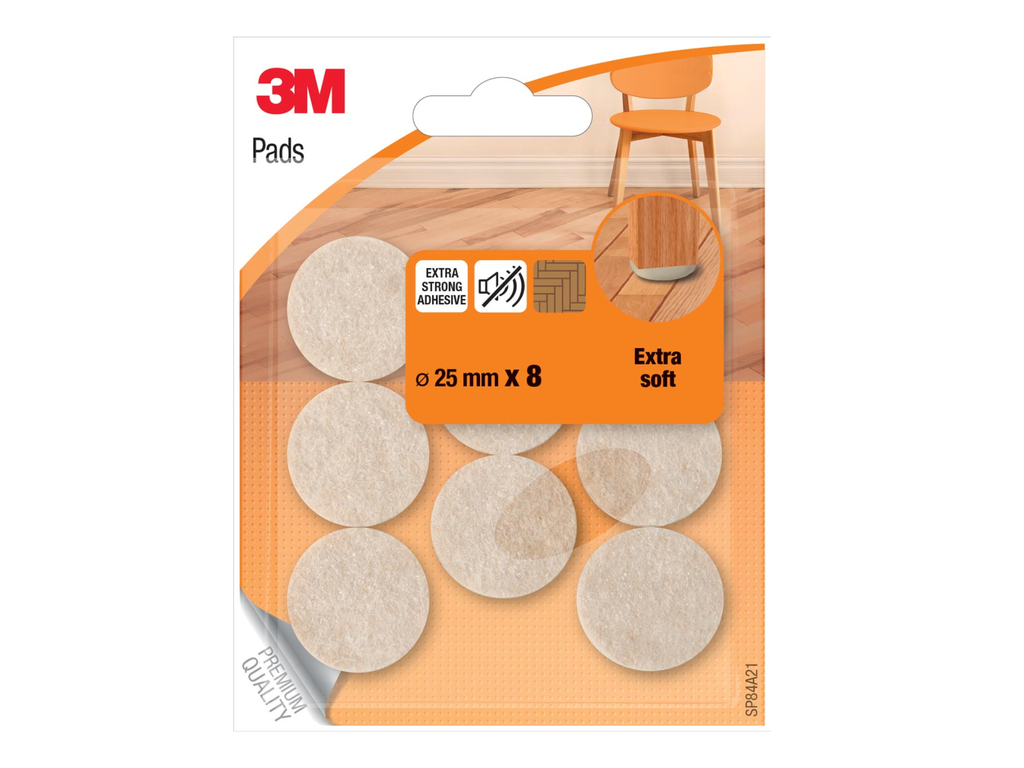 Vloerpads 3M beschermend vilt Ø 25mm beige (8)