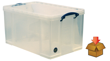 Opbergdoos Really Useful Box 84l apart verpakt transparant