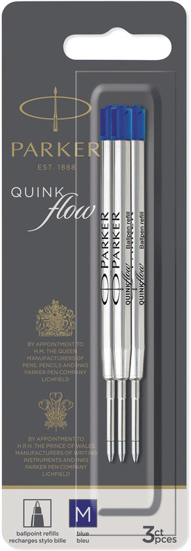 Vulling Parker Quinkflow voor balpen, medium, blauw, bllister (3)