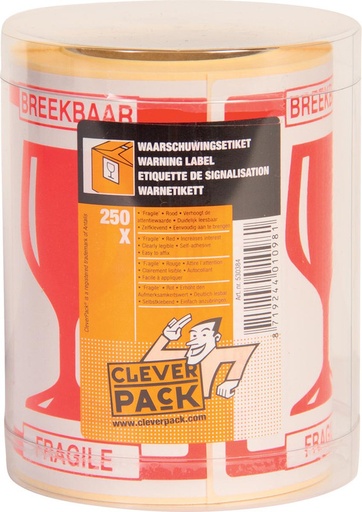 [CLE-53384] Etiketten Cleverpack Breekbaar op rol (250)