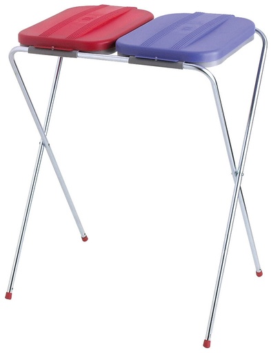 [OND-OVB211002] Zakhouder VepaBins DUO met 2 deksels en stalen opklapbaar frame blauw/geel