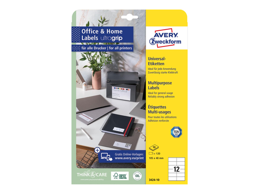 [TIM-342410] Etiketten Avery 12 etik/bl 105x48mm wit (10)
