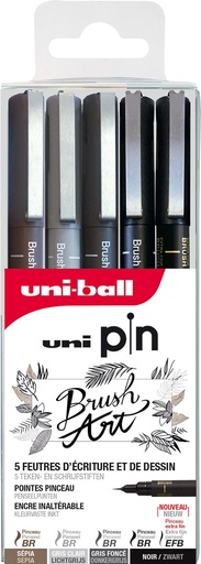 [OUT-5ASP014] Fineliner Uni-ball Uni Pin Brush Art Etui 5 STUKS Assorti punten