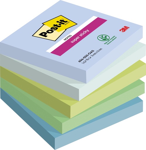[TIM-654SSOA] Z-notes Post-It Super Sticky Oasis 76x76mm 90vel assorti (5)
