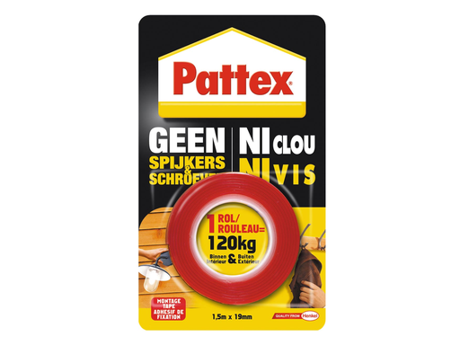 [TIM-1466652] Dubbelzijdige montagetape Pattex 19mmx1,5m tot 120kg