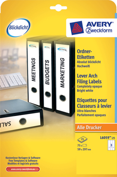 [AVE-L6059-25] Ordnerrugetiket Avery 3 etik/bl ft. 297x59mm (30)