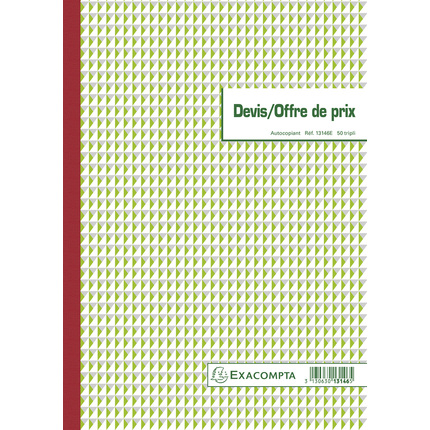 [EXA-13146E] Doorschrijfpapier Prijsofferte Exacompta 29,7x21cm 50 blad 3-voud